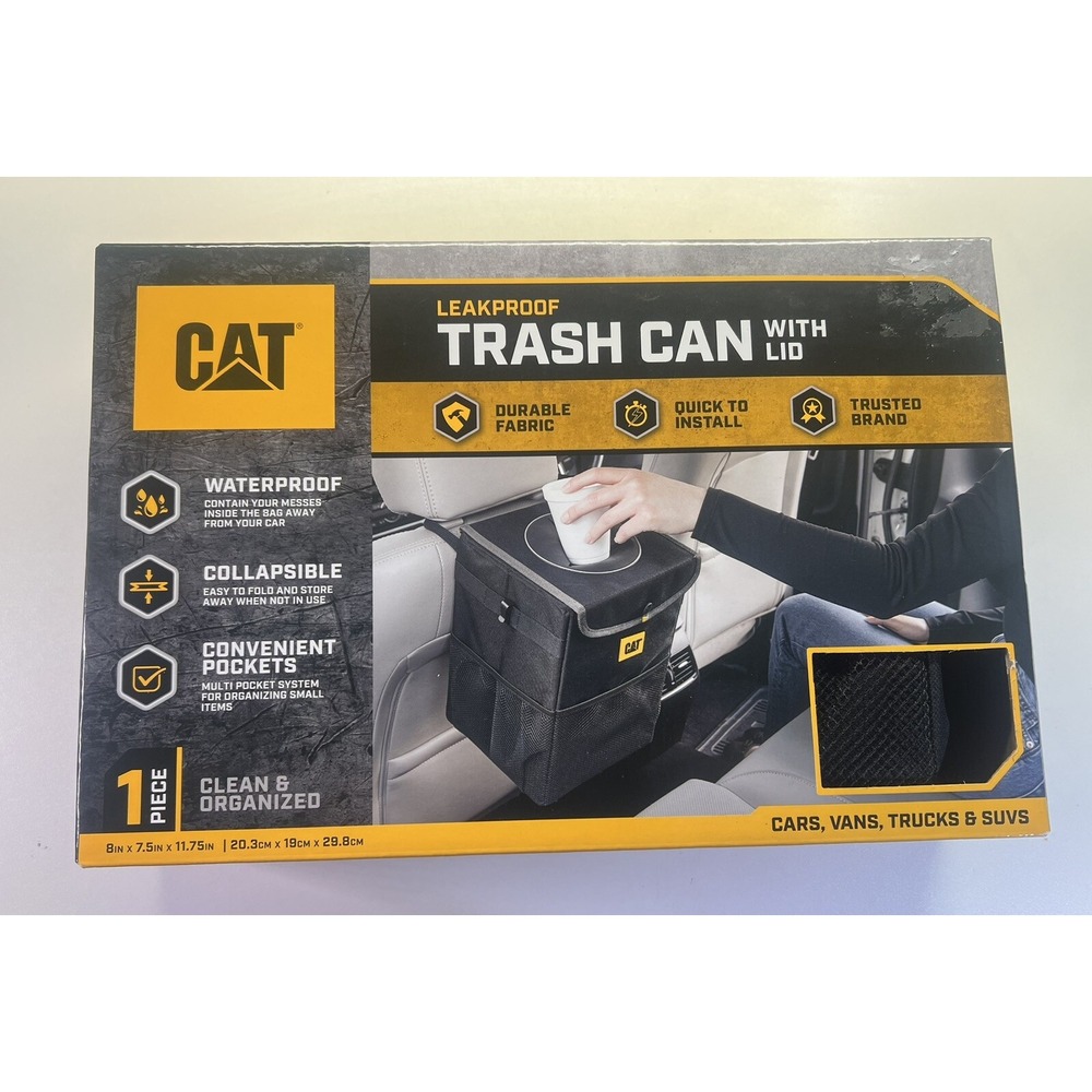 Caterpillar Car Trash Can with Lid Storage Pockets Waterproof Garbage For Auto